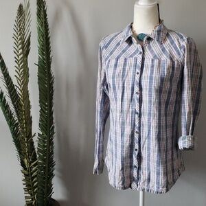 Maurices button down distressed plaid top